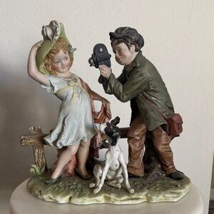 Rare Capodimonte Italian Porcelain “A Star is Born” Girl, Boy with Camera & Dog